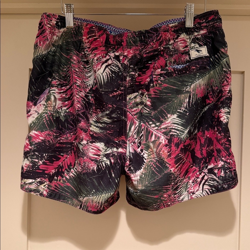 Ted Baker Men’s Tropical Floral Swim Trunks Pink Black Size 3 Medium - Picture 7 of 7